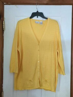 Vintage Preswick & Moore Sz 3X Yellow Button Up Cable Knit Sweater Y2K 90s Teach